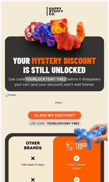 You mystery discount is waiting for you... - email from Happy Staffy Co