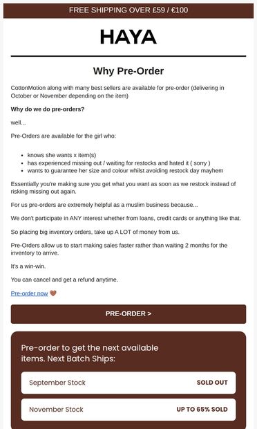 "Why should I pre-order?" - email from HAYA