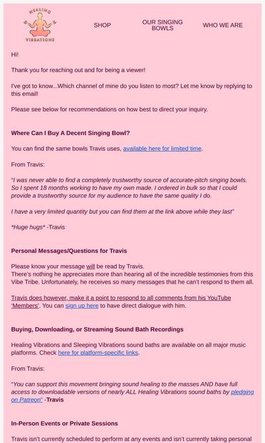 I've got to know... - email from Healing Vibrations
