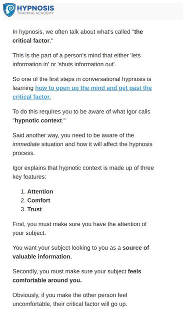 How to bypass someone’s 'Critical Factor' - email from Hypnosis Training Academy