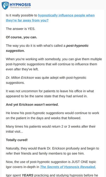Can you hypnotize someone from afar? - email from Hypnosis Training Academy