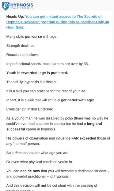 The one skill that improves with age - email from Hypnosis Training Academy