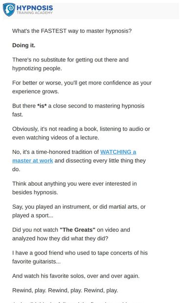 The Fastest Way To Master Hypnosis - email from Hypnosis Training Academy