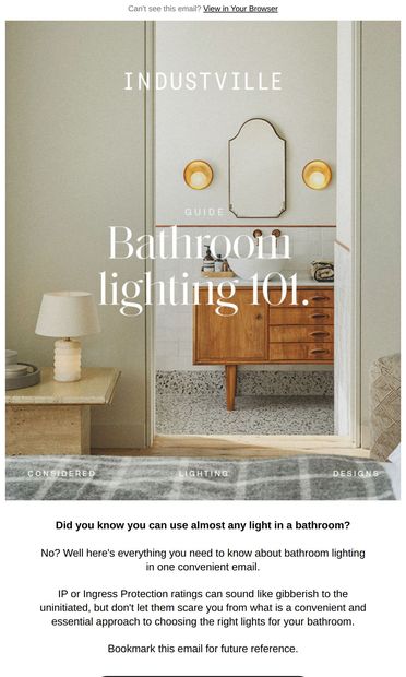 Bathroom Lighting 101 - IP Ratings - email from Industville