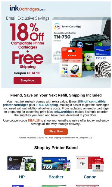 VIP Access: Save 18% on Ink  🖨️ - email from Inkcartridges