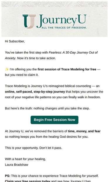 One more step. One life-changing invitation. - email from JourneyU