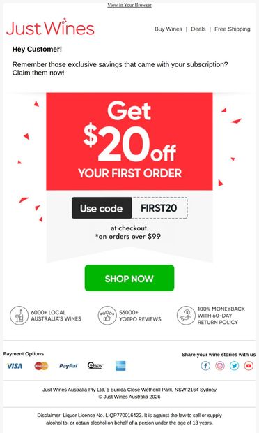 Final alert: $20 off ends soon ⌛ - email from Just Wines