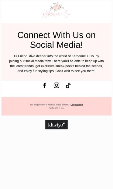 Connect with us online for style inspo. - email from Katherine + Co.