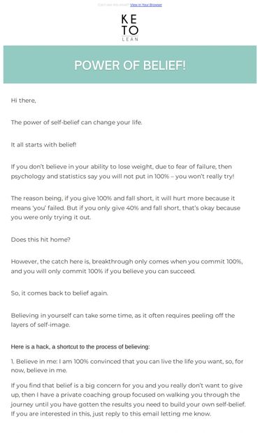 Daily Emails | The Power of Belief - email from KetoLean