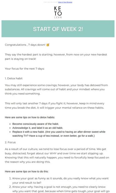 Daily Emails | It's time to start week 2 - email from KetoLean
