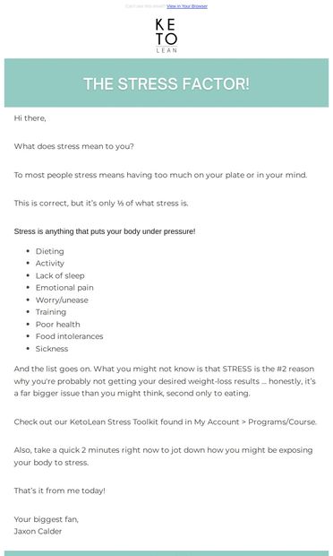 Daily Emails | The STRESS factor - email from KetoLean