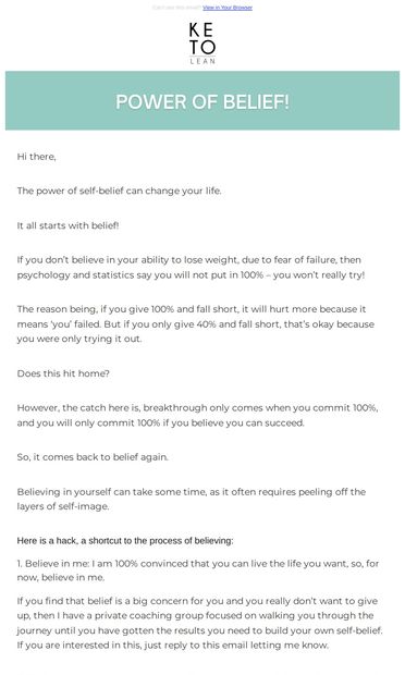 Daily Emails | The Power of Belief - email from KetoLean