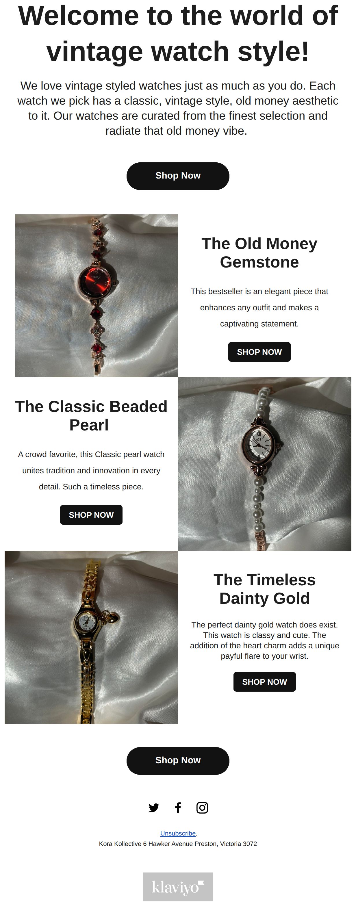 Our best sellers ✨Journey through the timeless character of our vintage watches. - email from Kora Kollective
