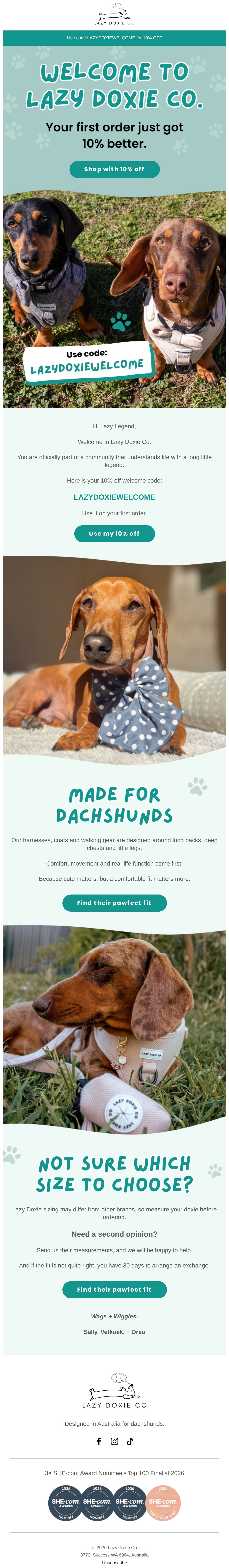 Welcome, Lazy Legend. Your 10% off is here - email from Lazy Doxie Co