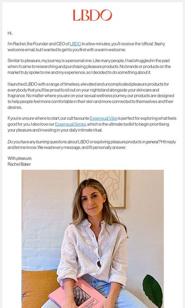 A personal welcome to pleasure. - email from LBDO