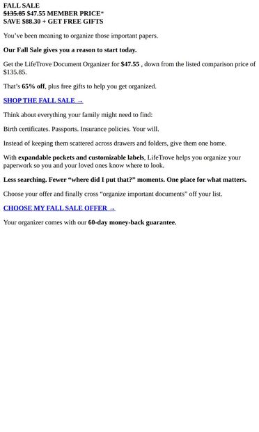 Hey, Fall Sale: Save $88.30 with our offer - email from LifeTrove