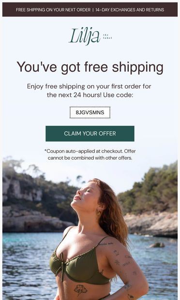 Free shipping – 24 hours only! - email from Lilja the Label