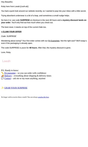 Psst, a secret discount inside to try Loeah - email from Loeah