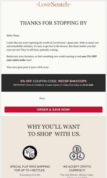 💲You’ve Got Great Taste. SAVE 5% NOW!💲 - email from LoveScotch.com