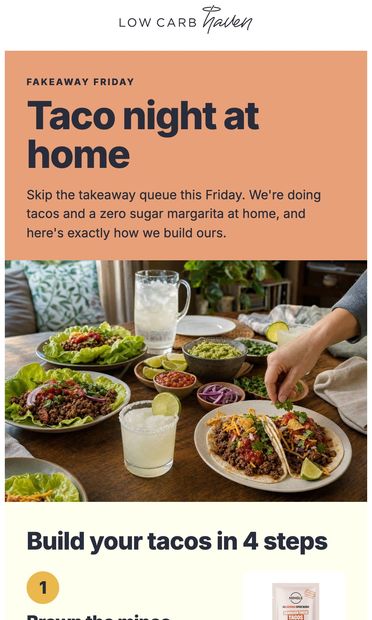 Fakeaway Friday: taco and margarita night 🌮 - email from Low Carb Haven