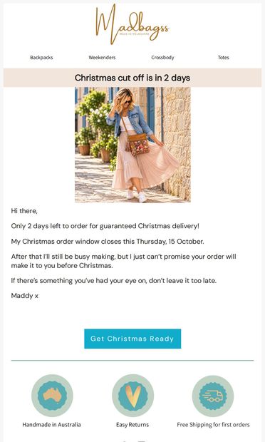 Only 2 days left 🎄 - email from Madbagss