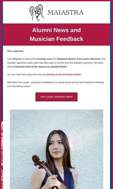 Alumni News and Musician Feedback - email from Maiastra