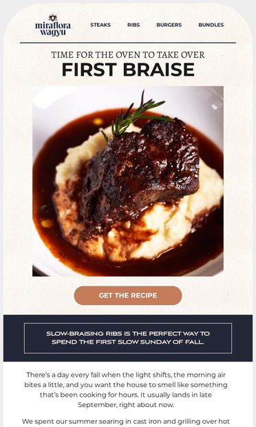 First Braise - email from Miraflora Wagyu