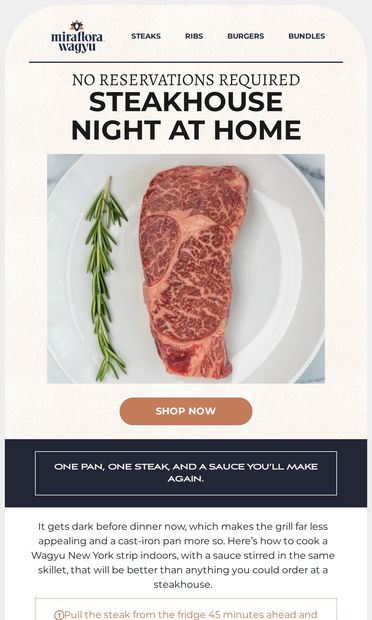 Steakhouse Night at Home - email from Miraflora Wagyu