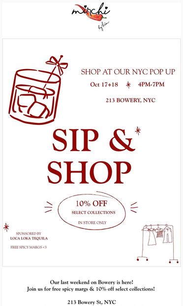 SIP & SHOP WITH MIRCHI 🍸🌶️ - email from Mirchi by Kim