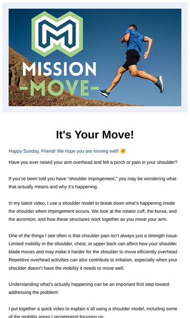 Shoulder Impingement Explained: What’s Actually Causing Your Pain? - email from Mission Move