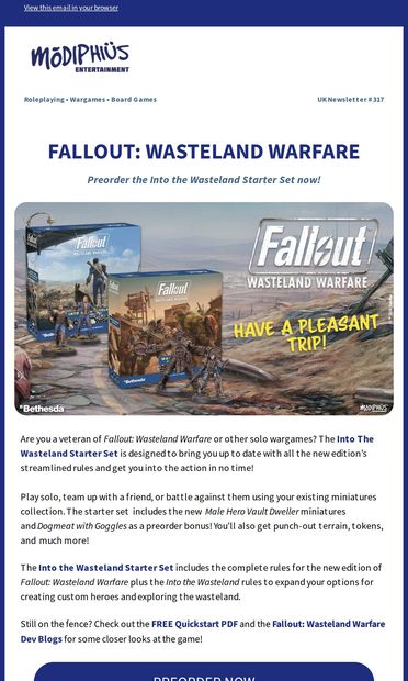 (UK) Round-Up #317 - Fallout: Wasteland Warfare's new edition - PREORDER NOW! - email from Modiphius