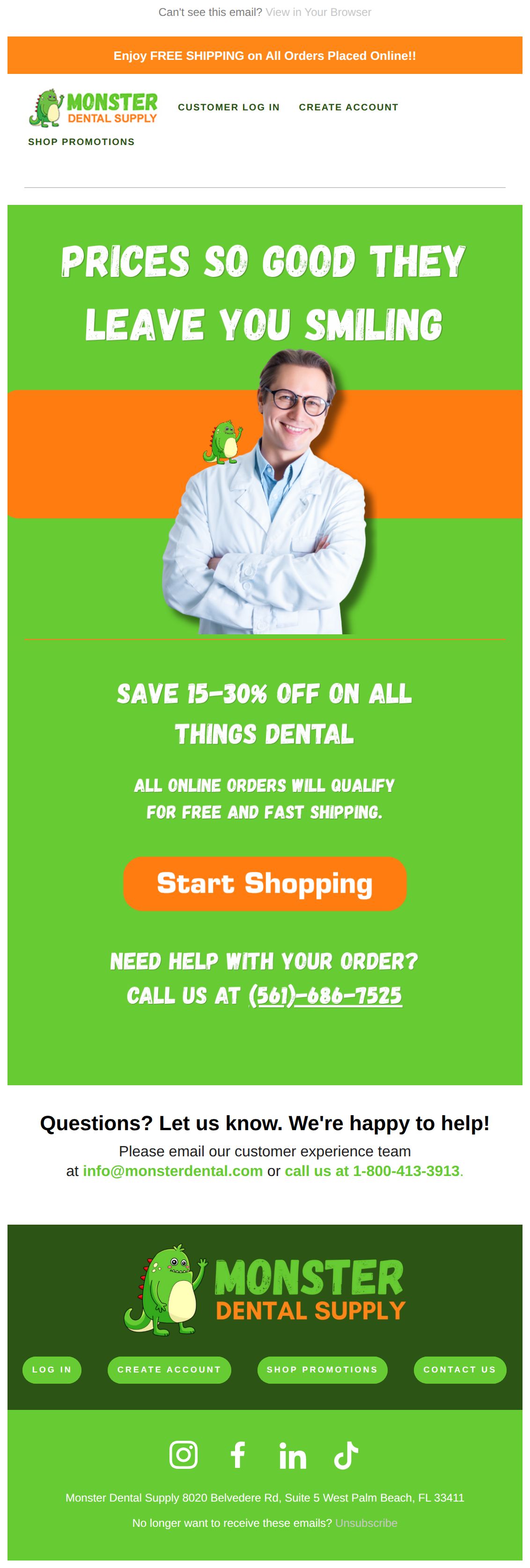 Feel the Savings with Every Smile! - email from Monster Dental Supply