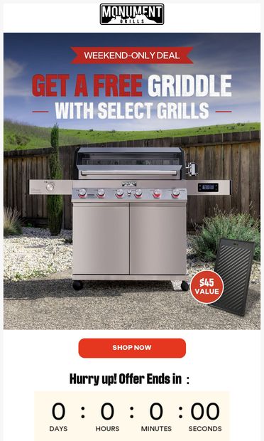 Free Griddle? This Weekend Only 🔥 - email from Monument Grills