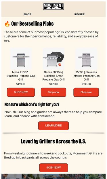 3 Bestselling Grills Our Customers Love - email from Monument Grills