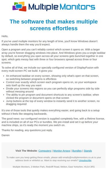 The software that makes multiple screens effortless - email from Multiple Monitors