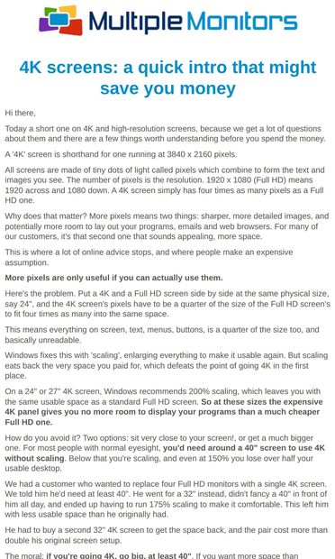 4K screens: a quick intro that might save you money - email from Multiple Monitors