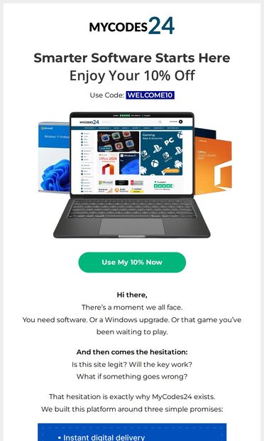 Welcome to MyCodes24 - email from MyCodes24