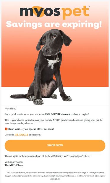 ⏳ Don’t Miss Out - email from Myos Pet