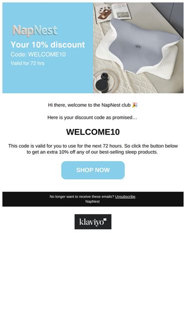 Welcome to the NapNest club - email from NapNest