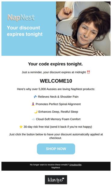 Your discount expires at midnight  ⏰ - email from NapNest
