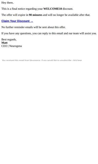 90 minutes remaining - email from Neurogena