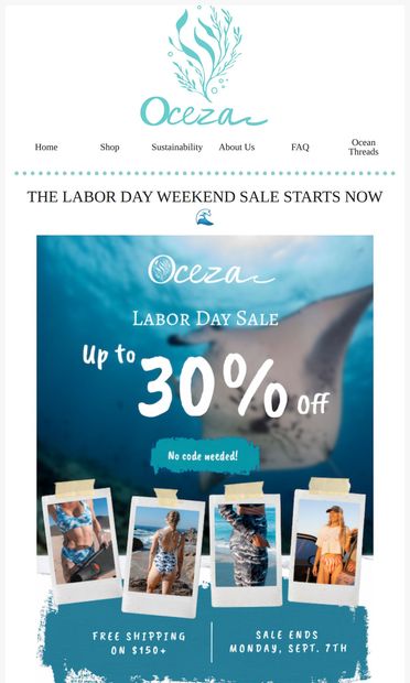 🌊 Labor Day Sale is LIVE! Up to 30% Off - email from Oceza