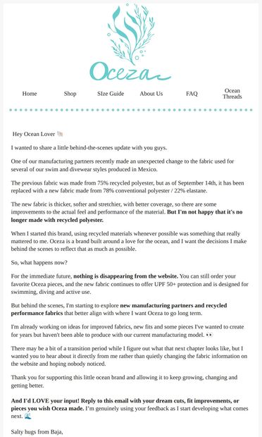 A little BTS Oceza update 🌊 - email from Oceza