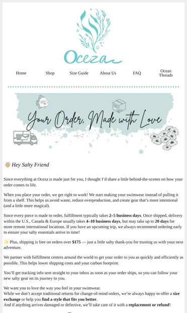 Everything is made just for you! 📦 - email from Oceza