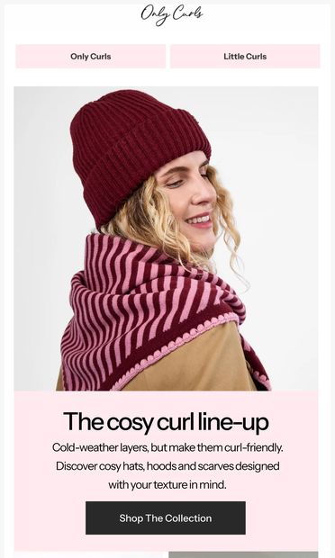 Cosy looks good on curls - email from Only Curls