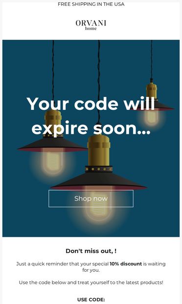 Your 10% Discount Code is waiting for you!.... 🛍️ - email from ORVANI Home