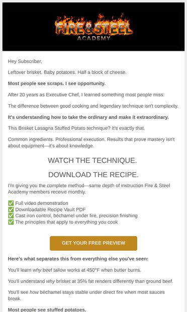 Don't cook this unless you're ready - email from Own the Fire