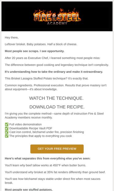 Don't cook this unless you're ready - email from Own the Fire