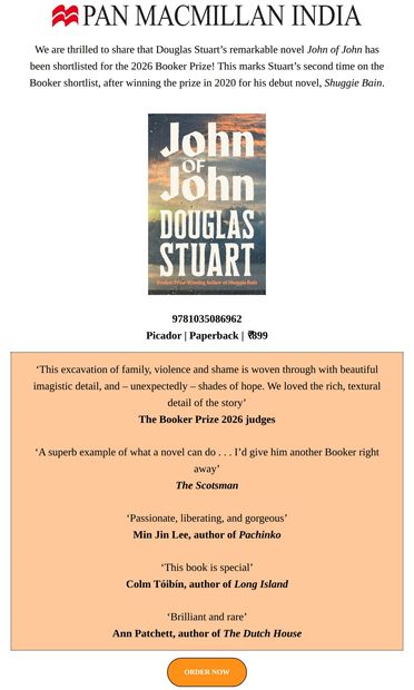JOHN OF JOHN is on the Booker 2026 shortlist! 🎉 - email from Pan Macmillan India