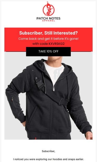 Subscriber, something you like is on sale! - email from Patch Notes Apparel